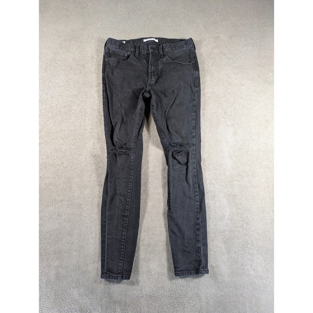 Pacsun Jeans Mens 30x30 Black Denim Cotton Stretch Stacked Skinny Leg Distressed